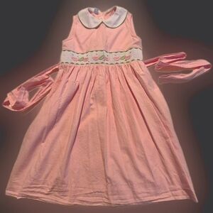 Anavini girls size 6X pink and white gingham smocked with watermelon design VGUC